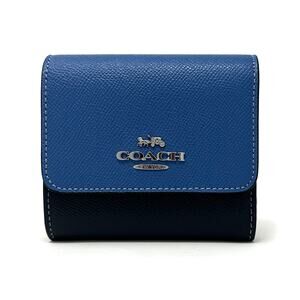 Coach Small Trifold Wallet Sky Blue Multi Leather CF446